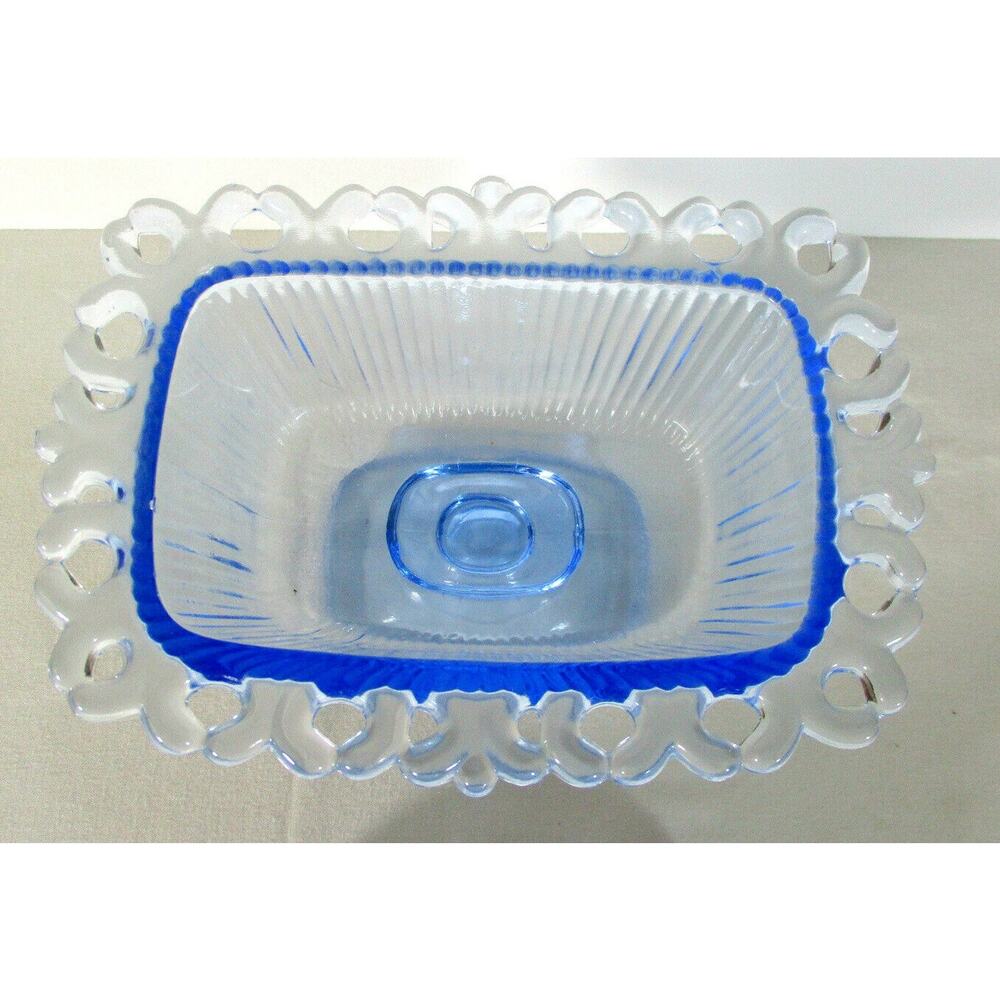 Ice Blue Glass Open Lace Edge Candy Dish Compote with Lid by Indiana Glass - Picture 5 of 5